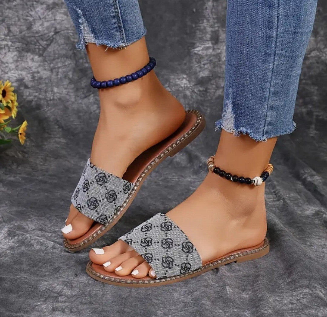 Summer Flower Print Flat Sandals For Women Non-slip Slides Slippers Vacation Casual Beach Shoes Sandales Plates d´ete Geldbörse & Co   